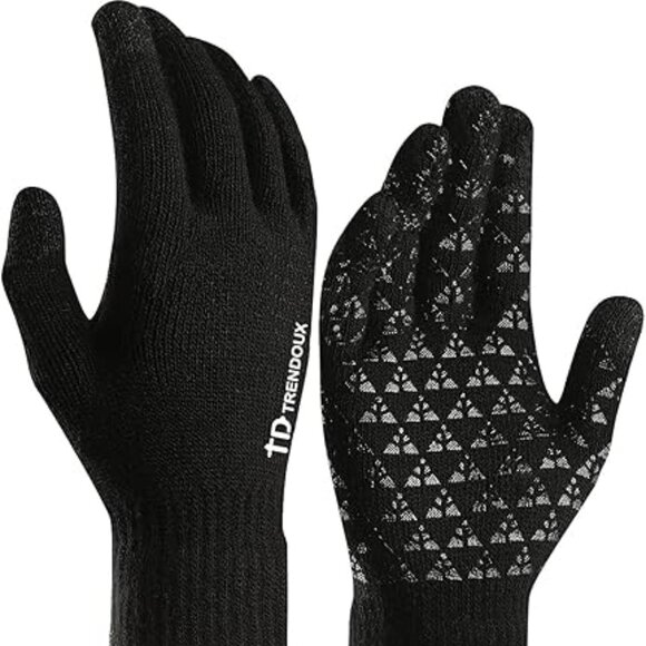 Winter Black Gloves Unisex Thermal Warm Knit Gloves for Outerwear - Picture 1 of 5